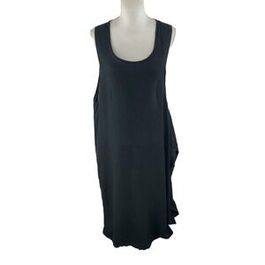Kedem Sasson OS Oversized Side Drape Scoop Tank Linen Lagenlook‎ Dress Black